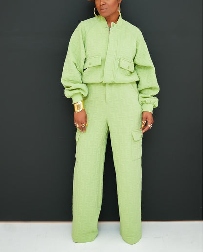 Women's Luxury Embossed Jacket and Pants Set