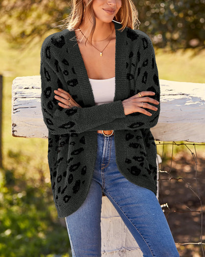 Women's Leopard Print Long Sleeve Cardigan Jacket