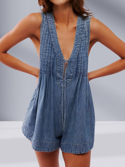 Women's Denim Pleated Romper