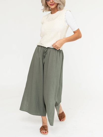Women's Drawstring Wide Leg Side Slit Pants