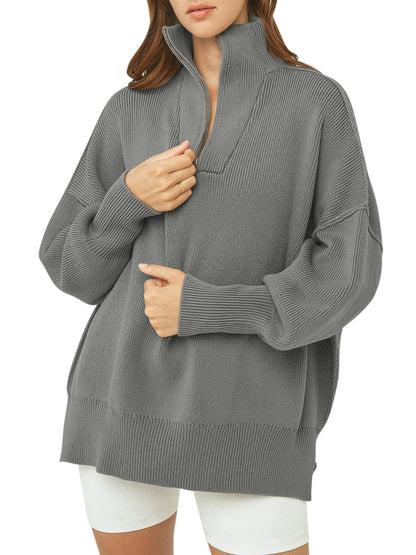 Women's Oversized Quarter Zip Sweater Pullover