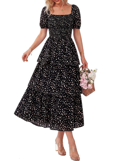 Women's Vacation Style Floral Print Square Neck Dress