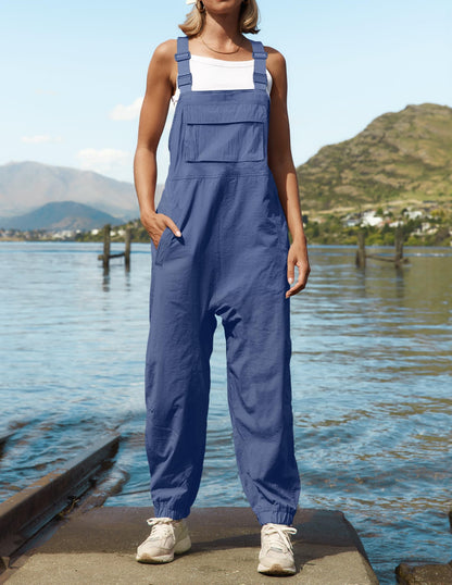 Women's Sleeveless Loose Adjustable Straps Jumpsuits with Pockets