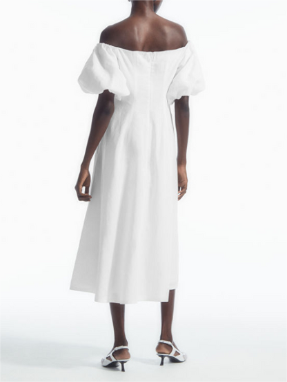 Fluttering Strapless Puffy Sleeve Dress