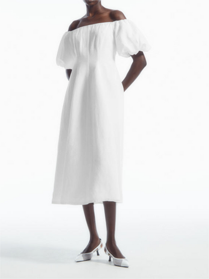 Fluttering Strapless Puffy Sleeve Dress