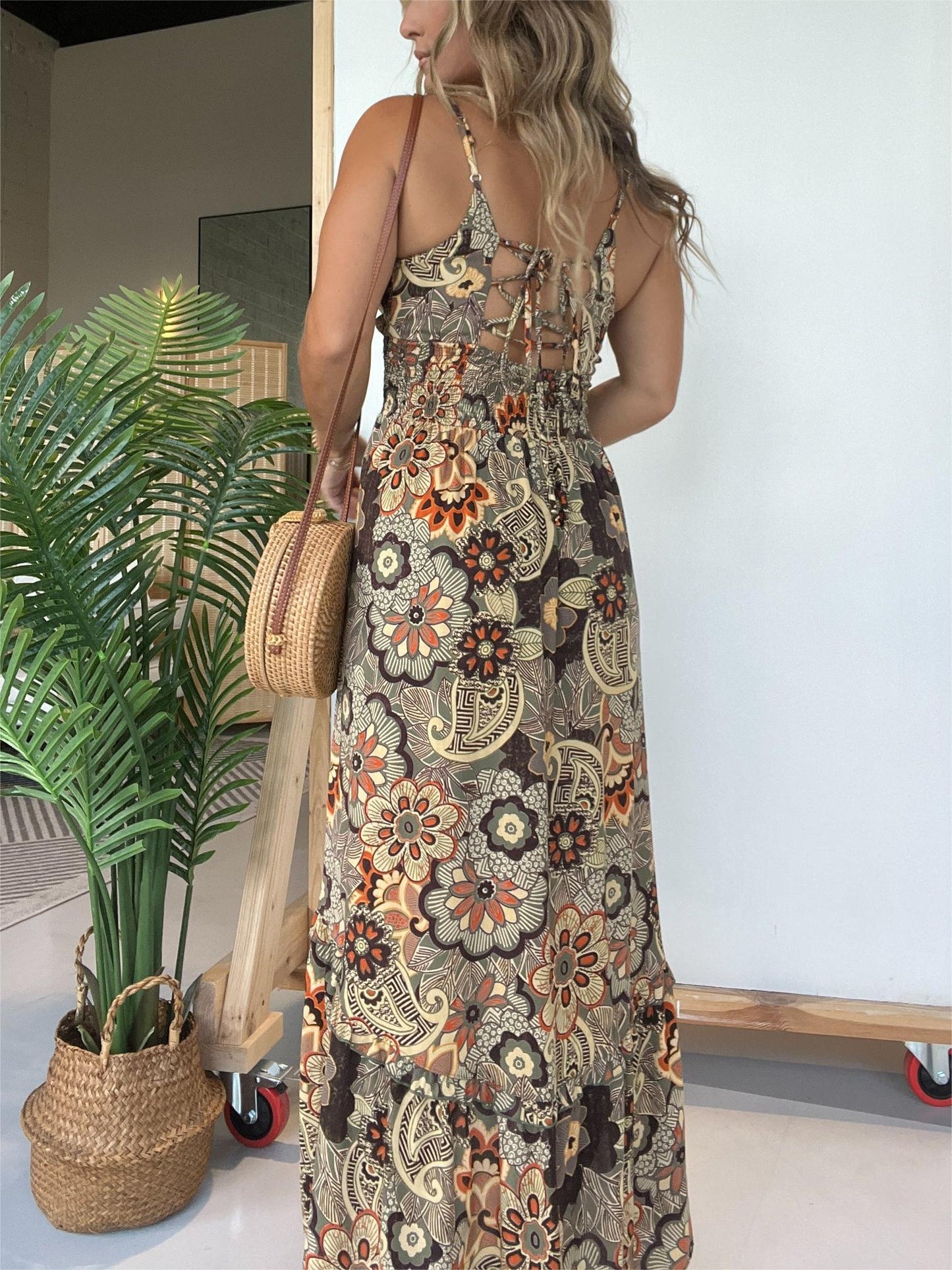 Women's Spaghetti Strap Floral Maxi Dress