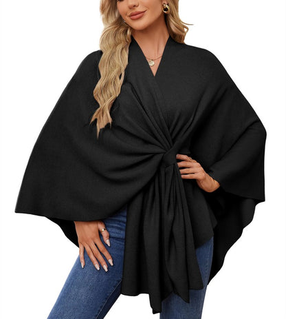 Women's Shawl Wraps Soft Open Front Poncho Sweater
