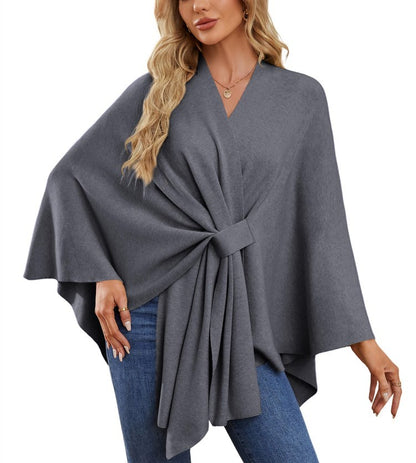 Women's Shawl Wraps Soft Open Front Poncho Sweater