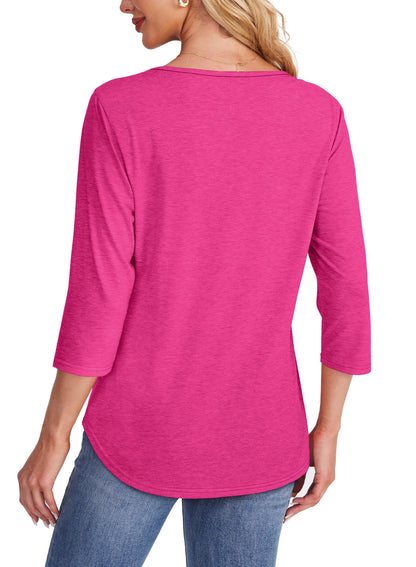 Women's 3/4 Length Sleeve Top Pleated Front T-Shirt