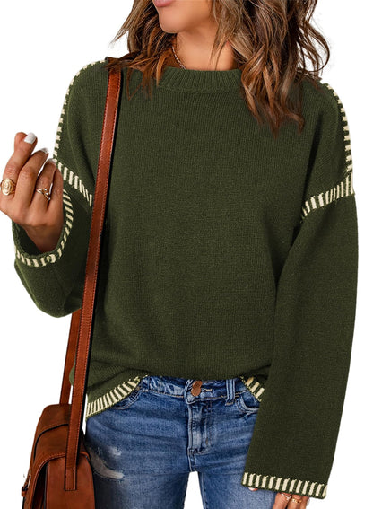 Women's Contrast Cable Knit Pullover Sweater