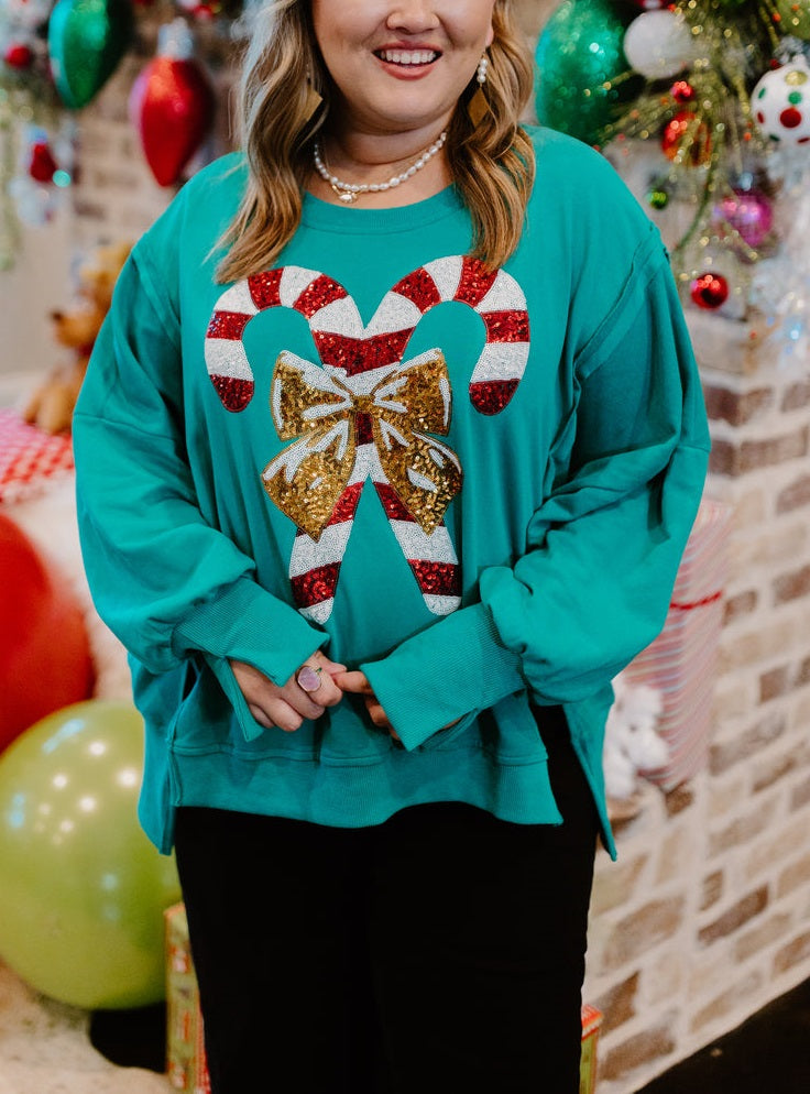 Women's Candy Cane Sequin Sweatshirt