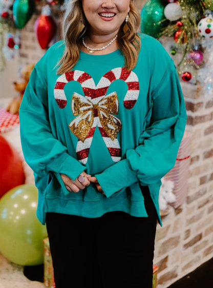 Women's Candy Cane Sequin Sweatshirt