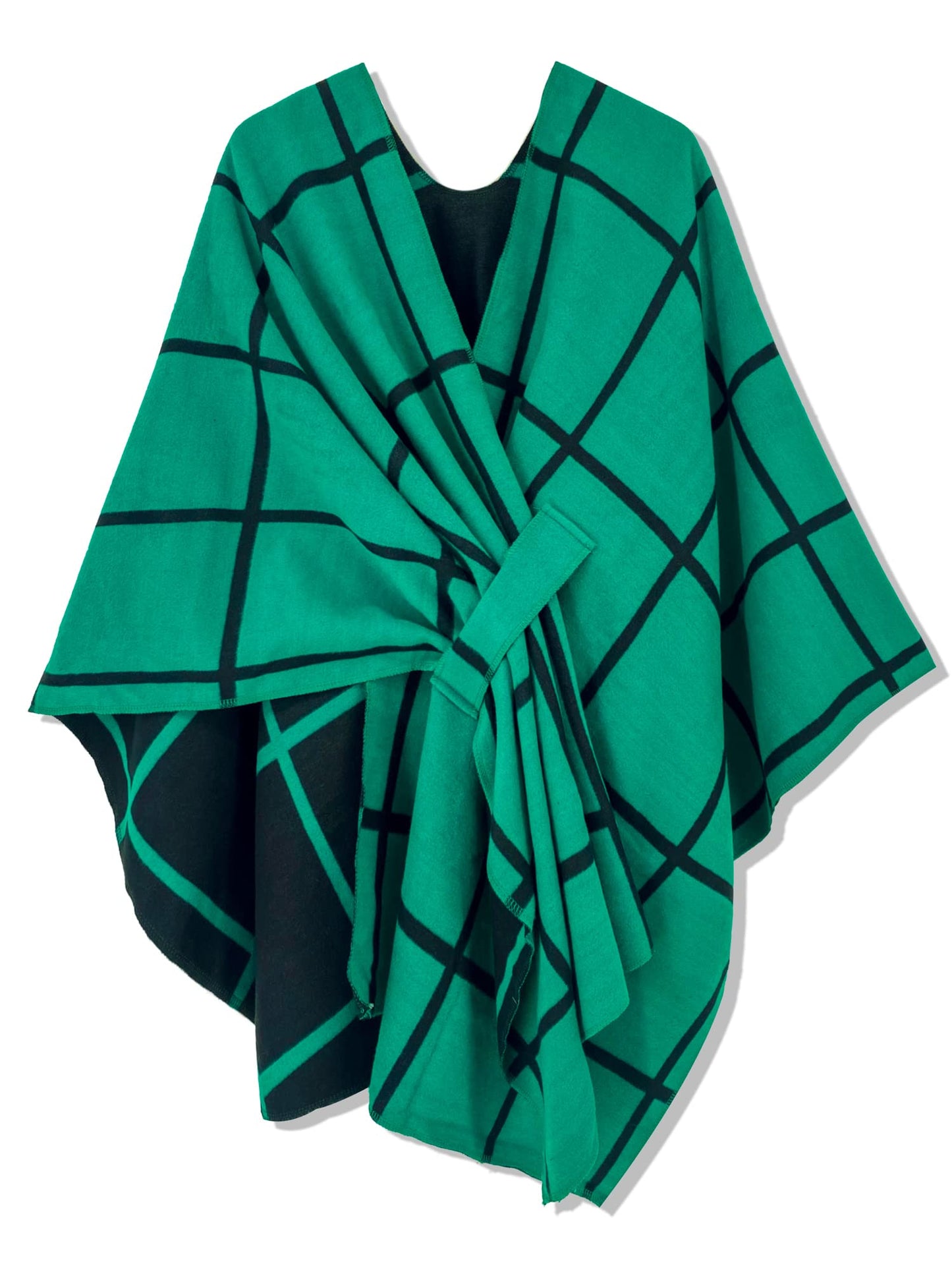 Women's Windowpane Reversible Capes Cardigan Shawls