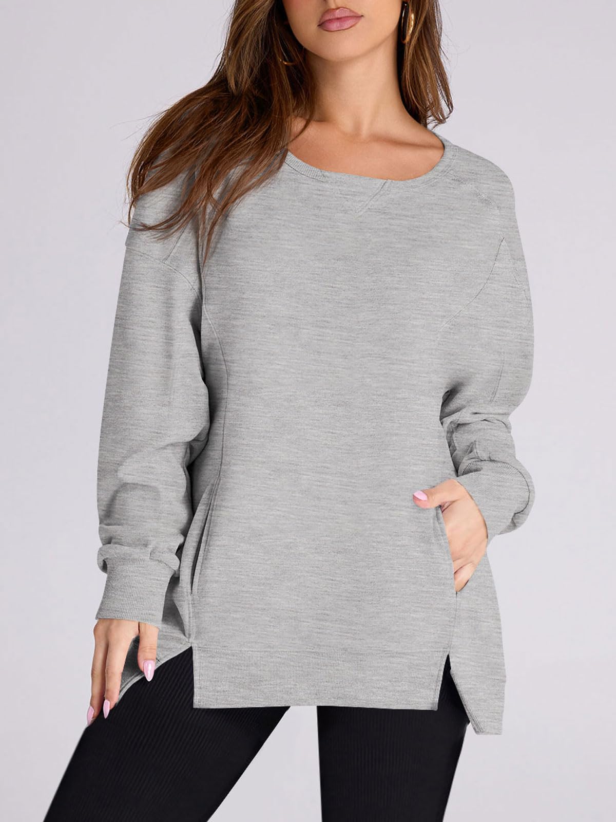 Women's High Low Side Slit Pullover Sweatshirt With Pockets