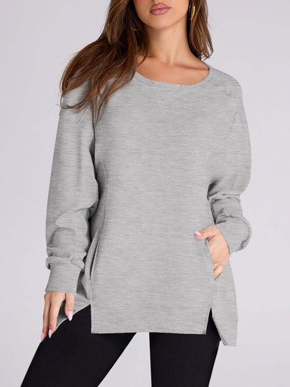 Women's High Low Side Slit Pullover Sweatshirt With Pockets