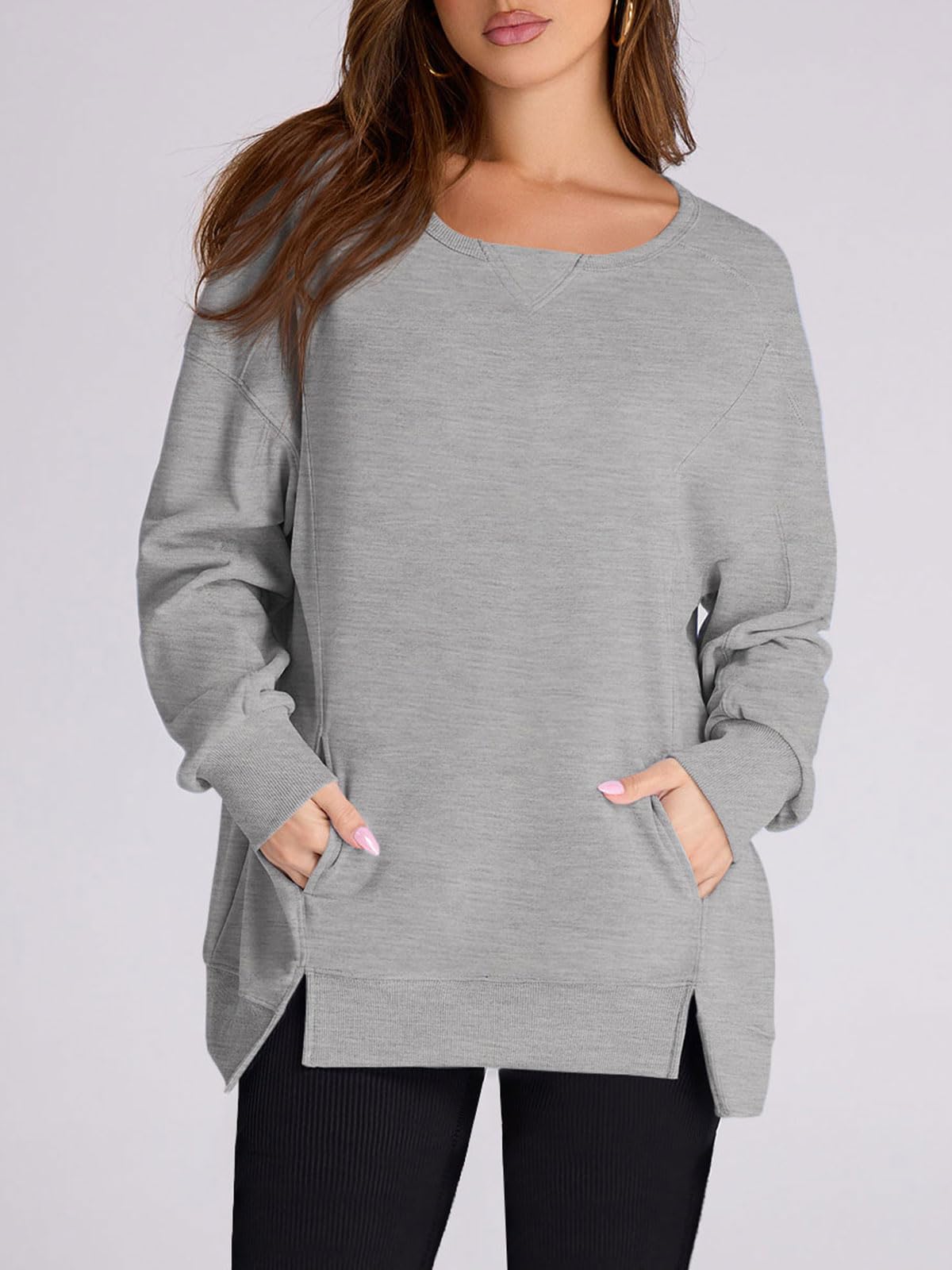 Women's High Low Side Slit Pullover Sweatshirt With Pockets
