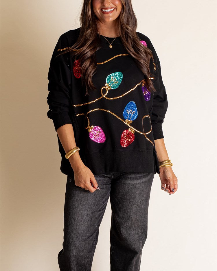 Women's Christmas Light Sequin Sweatshirt