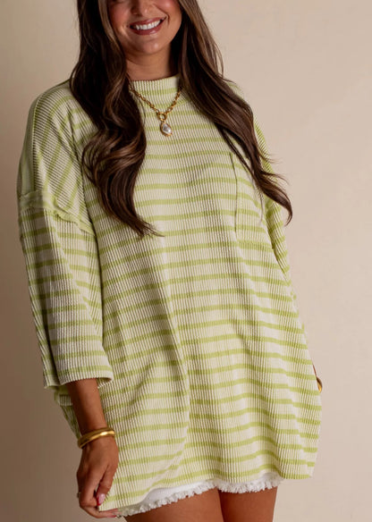 Women's Oversized High Neck Urban Ribbed Striped Top