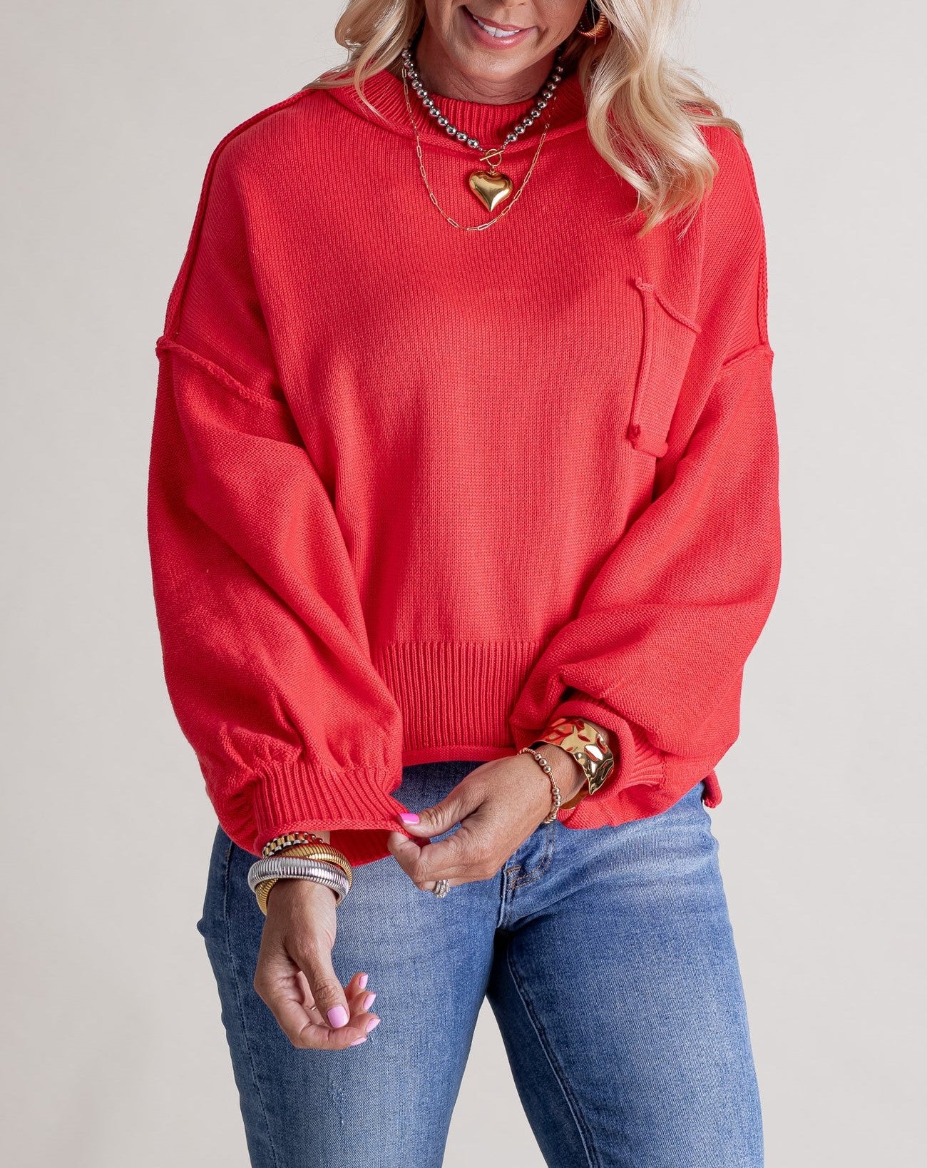 Women's Mock Neck Dolman Sleeves Sweater