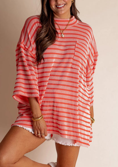 Women's Oversized High Neck Urban Ribbed Striped Top