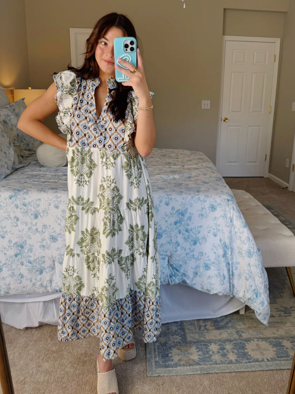 Casual Printed Ruffle Sleeve Dress