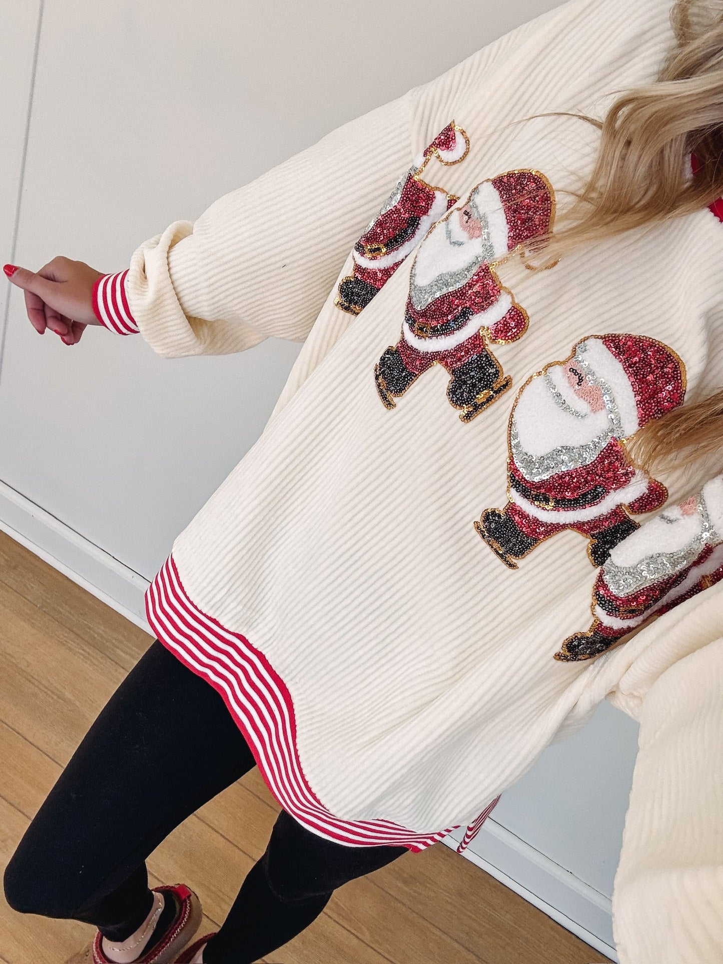 Women's Skating Santa Sequin Pullover