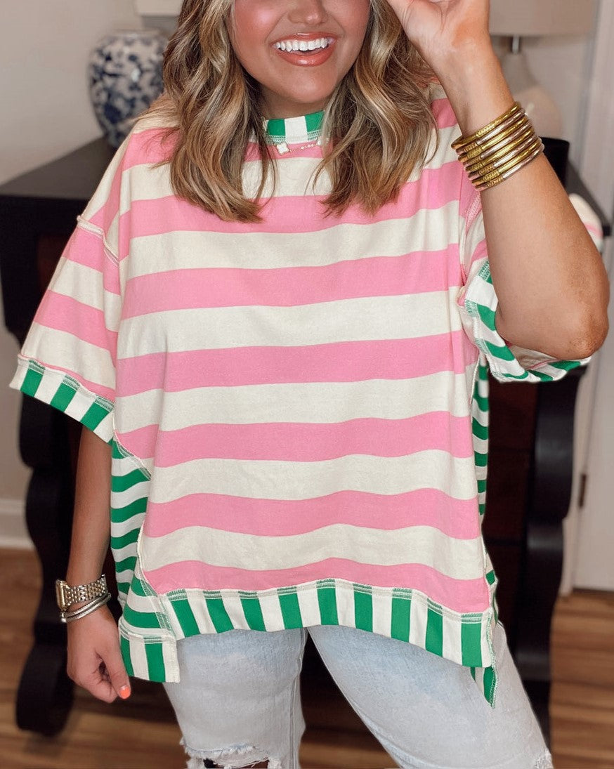 Women's Retro Striped Color Block Top
