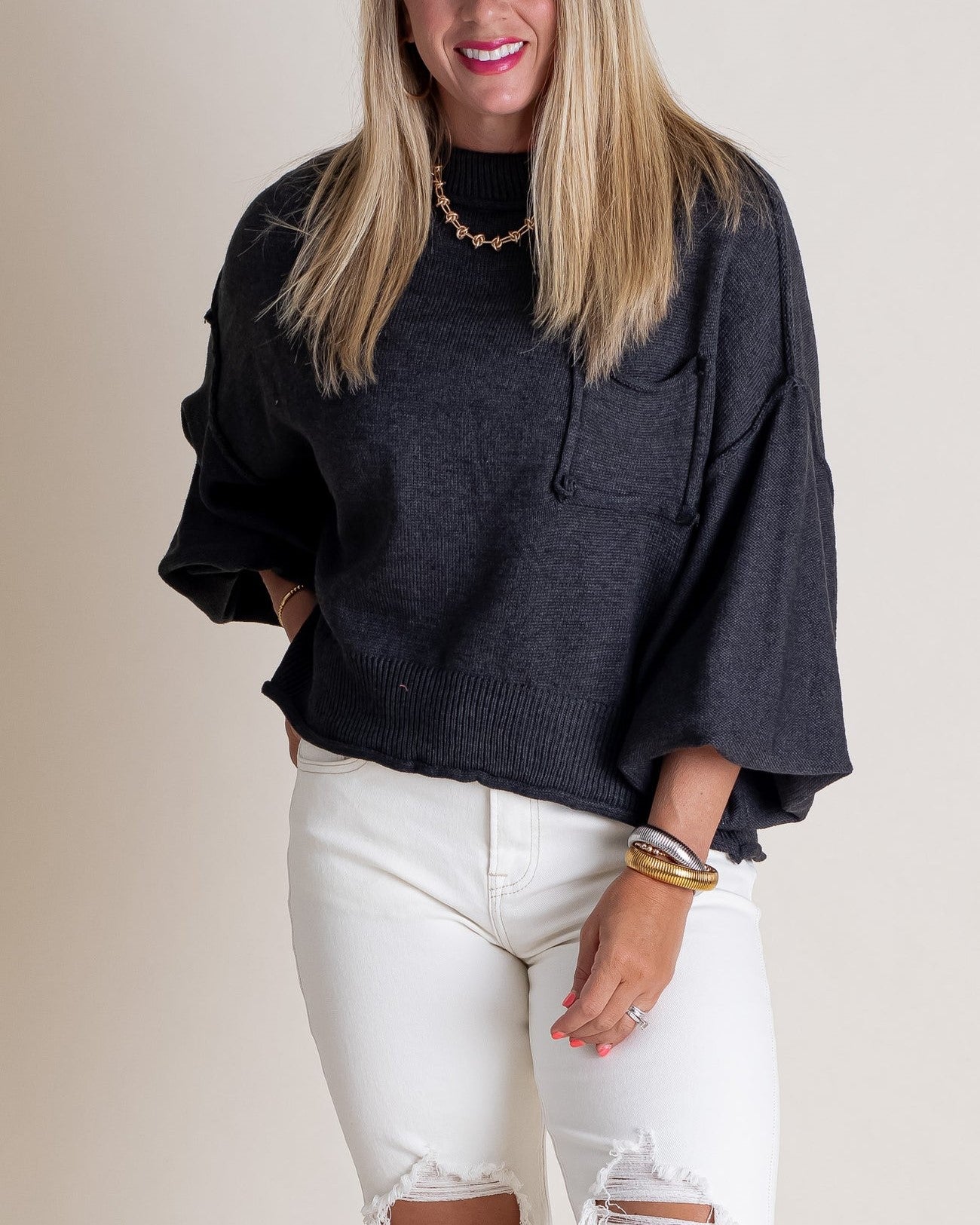 Women's Mock Neck Dolman Sleeves Sweater