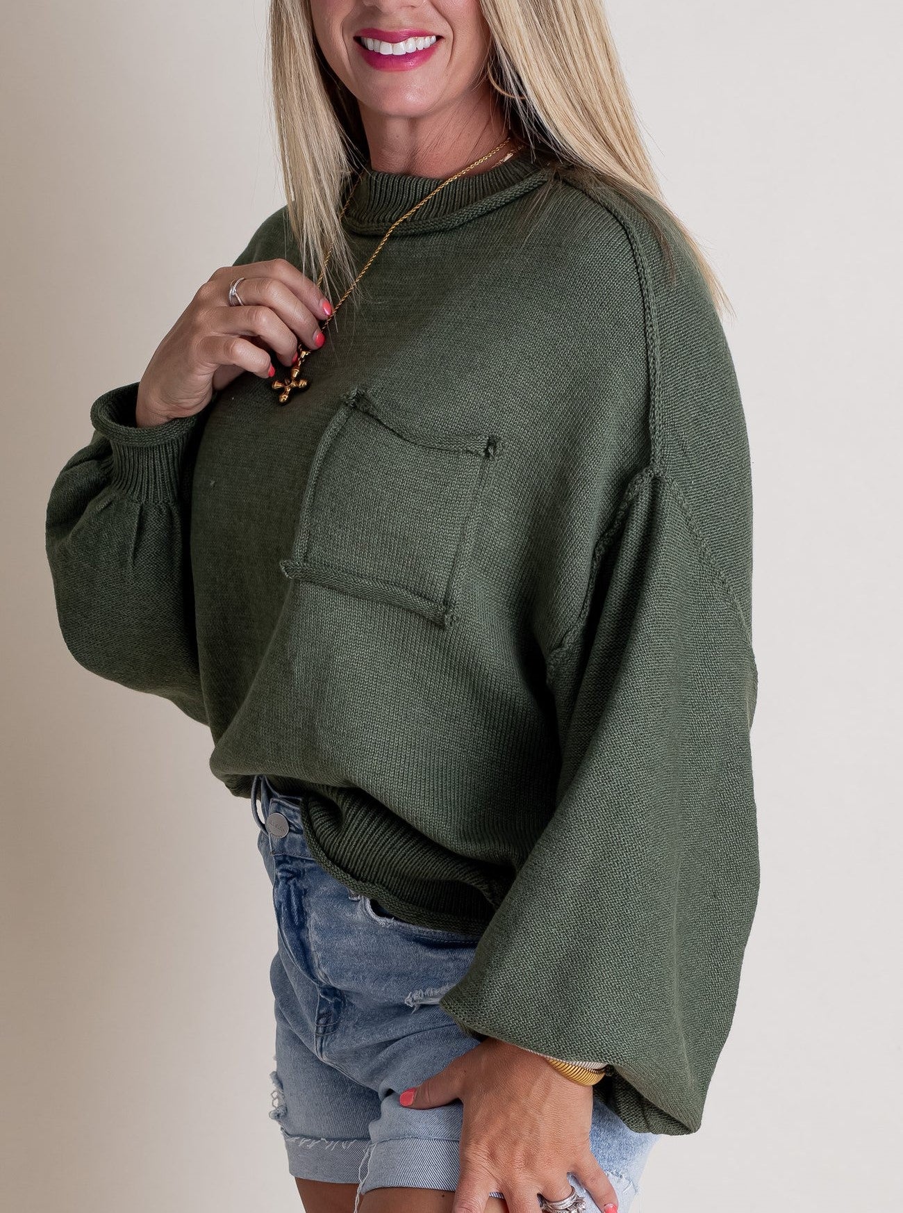 Women's Mock Neck Dolman Sleeves Sweater