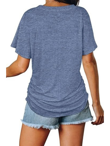 Women's Side Shirring Loose Fit V-Neck T-Shirt