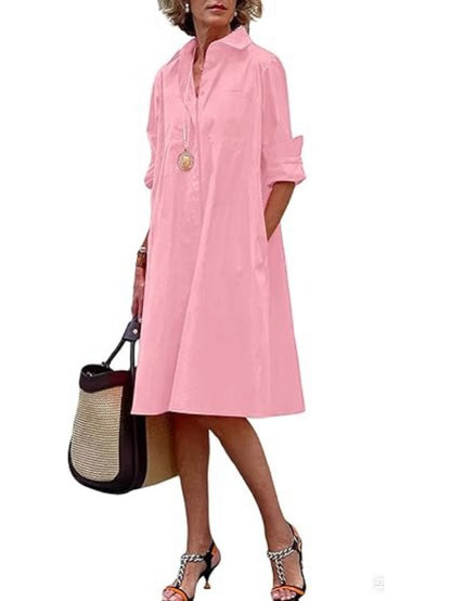 Women's Classic Button Down Shirt Dress with Pockets