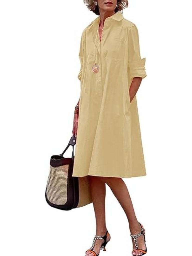 Women's Classic Button Down Shirt Dress with Pockets