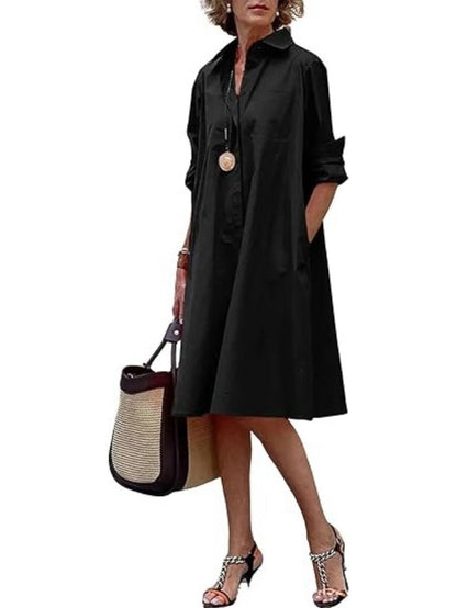 Women's Classic Button Down Shirt Dress with Pockets