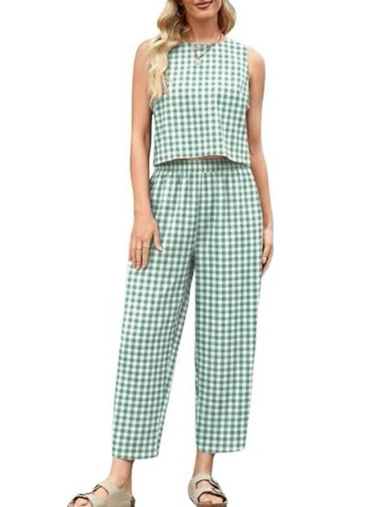 Women's Gingham 2‑Piece Sleeveless Outfit