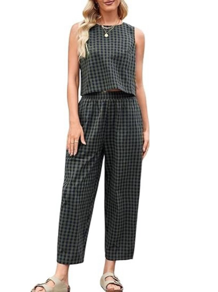Women's Gingham 2‑Piece Sleeveless Outfit