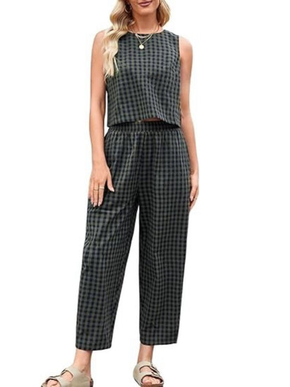 Women's Gingham 2‑Piece Sleeveless Outfit