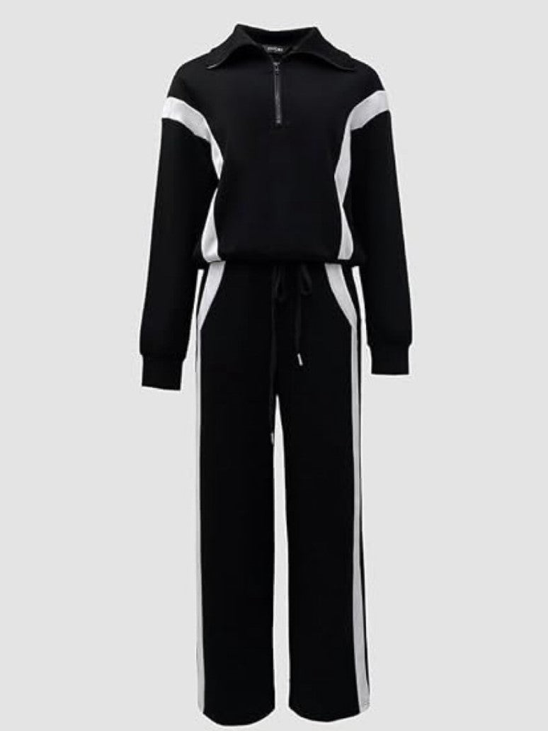 Women's Contrast Stripe Half Zip 2 Piece Tracksuit