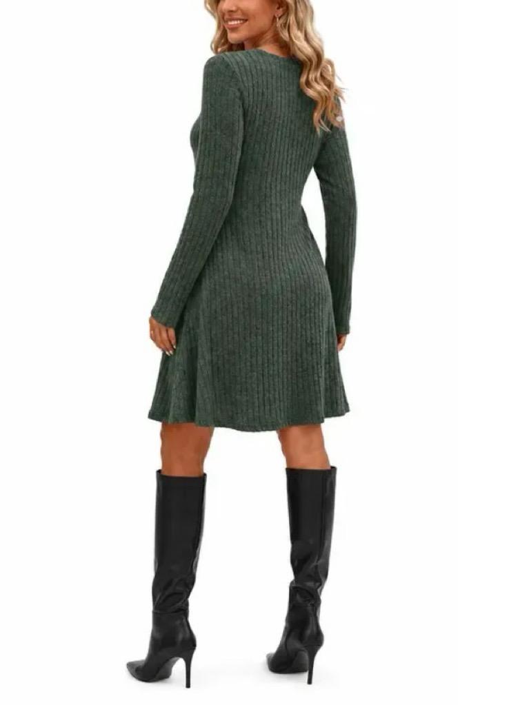 Women's Ribbed Long Sleeve Babydoll Dress