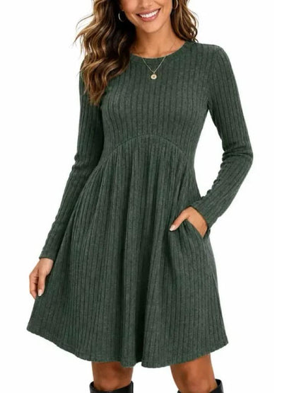 Women's Ribbed Long Sleeve Babydoll Dress