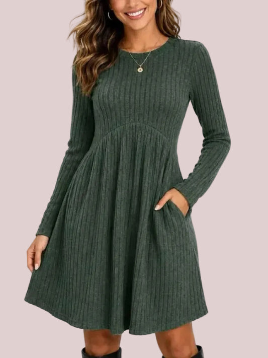 Women's Ribbed Long Sleeve Babydoll Dress