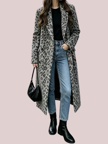 Women's Soft Leopard Print Long Trench Coat