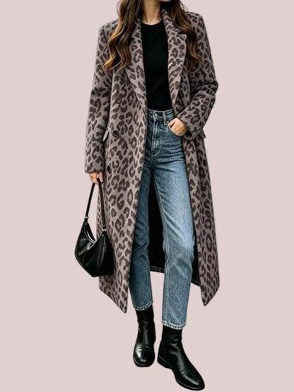 Women's Soft Leopard Print Long Trench Coat