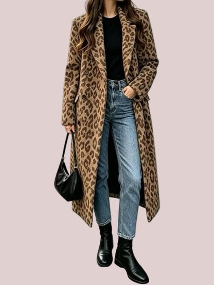 Women's Soft Leopard Print Long Trench Coat