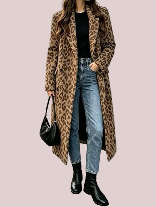 Women's Soft Leopard Print Long Trench Coat