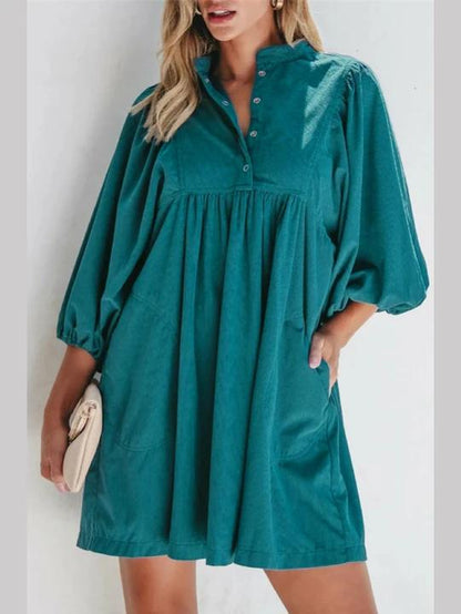 Women's Button Up Empire Waist Corduroy Dress
