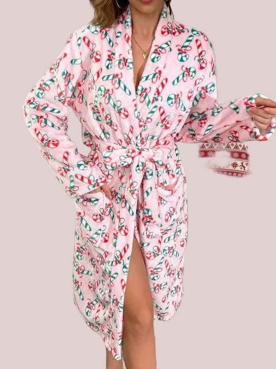 Women's Festive Christmas Print Plush Robe