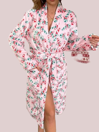 Women's Festive Christmas Print Plush Robe