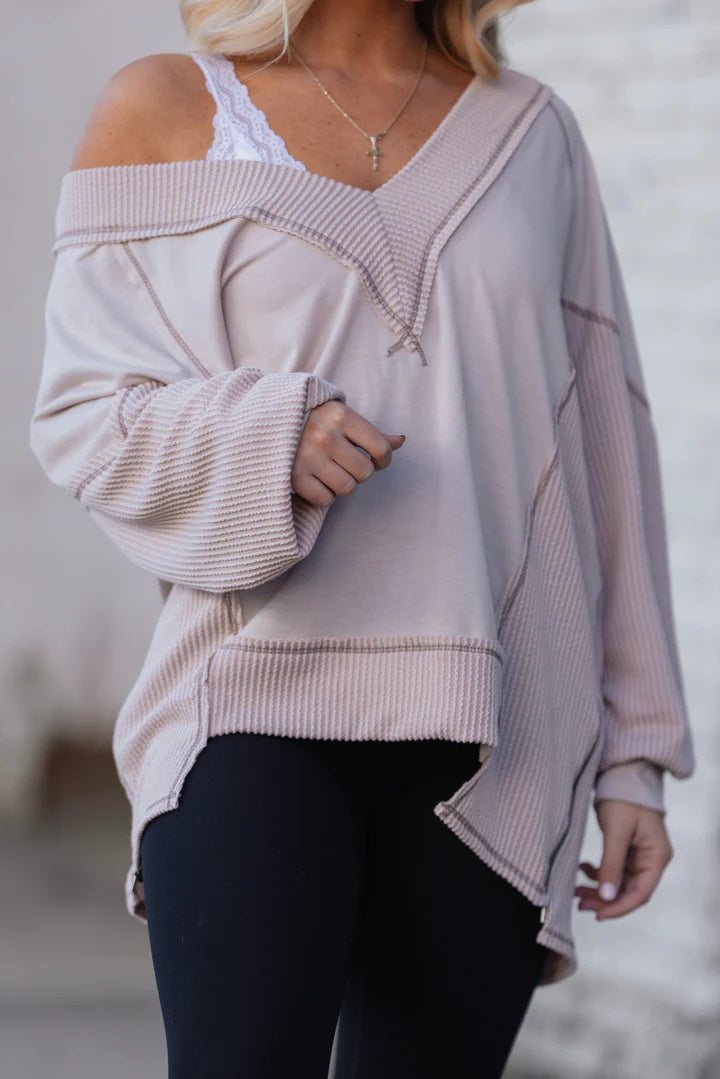 Oversized Side Zipper V-Neck Sweatshirt