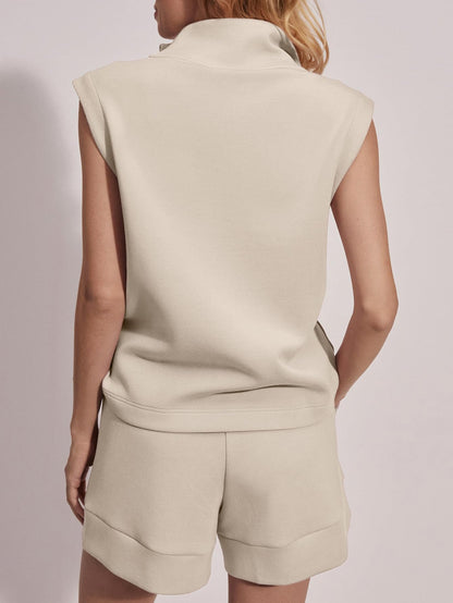 Women's Summer Half Zip Sleeveless Two-Piece Shorts Set