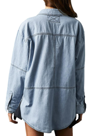 Women's V-Neck Denim Pullover Shirt